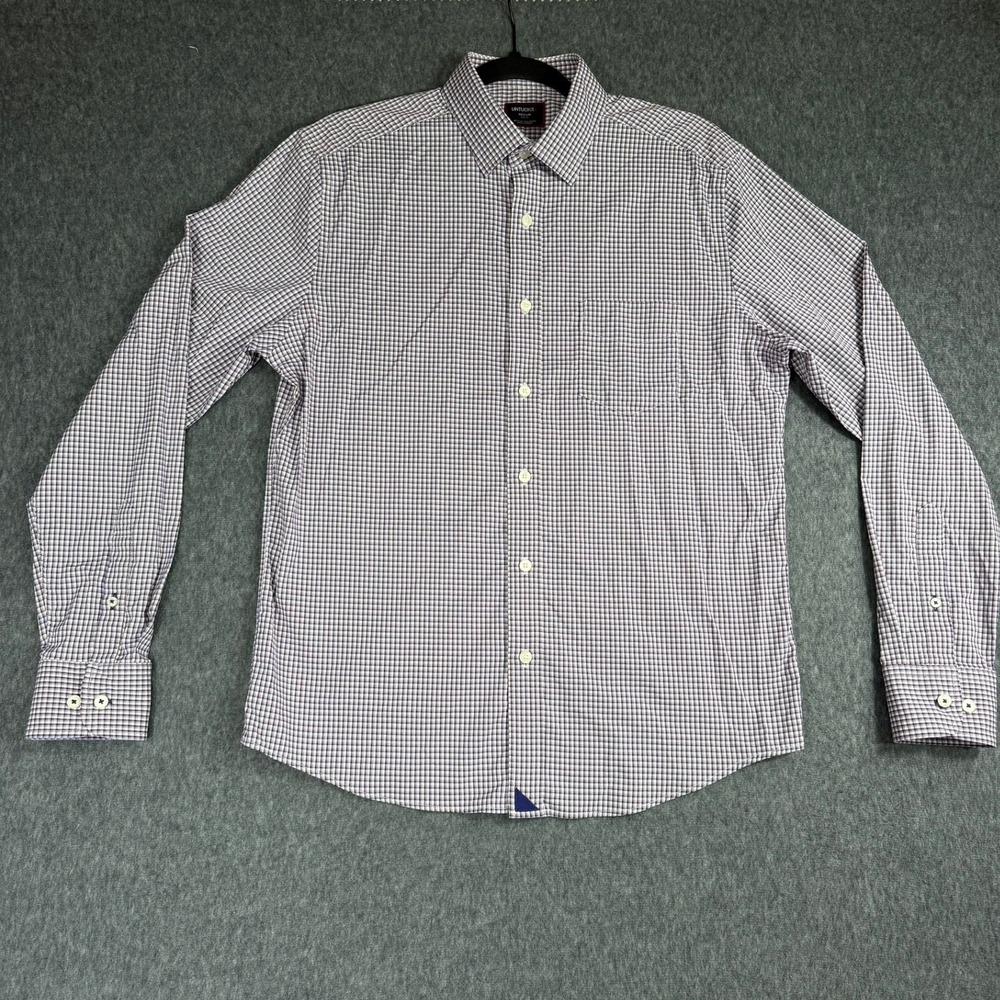 UNTUCKit Button Down Mens Medium Purple Slim Fit Micro Check Stretch